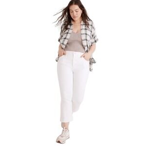 Madewell Cali Demi-Boot Jeans Pure White High Rise Cropped Flare 30P Raw Hem